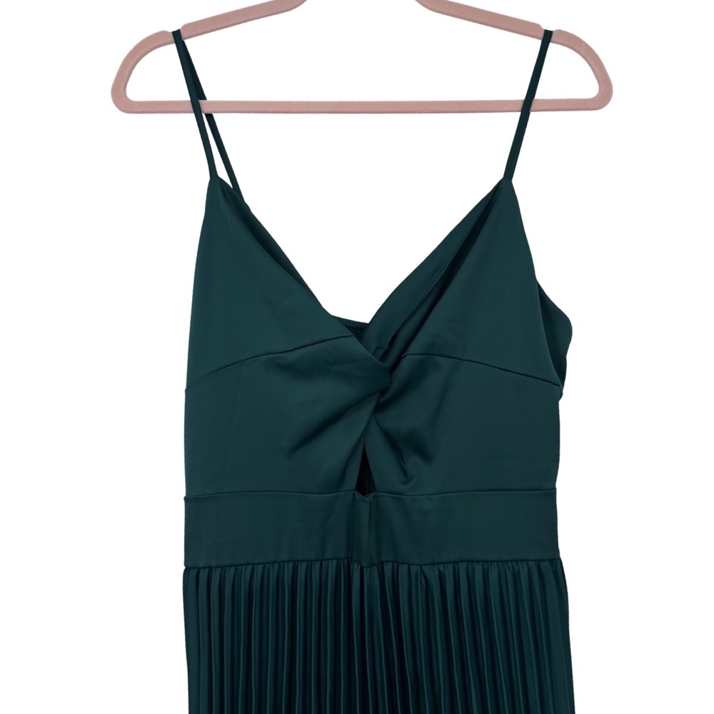 Cupshe Maxi Dress Women Large Green Pleated Twist Front Keyhole Satin Formal NEW